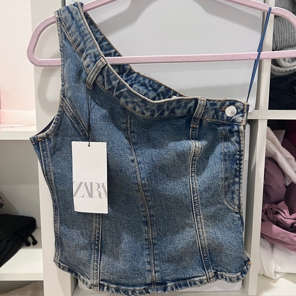 ZARA NWT ASYMMETRIC TRF DENIM TOP size XS 9213/201 - Picture 3 of 5